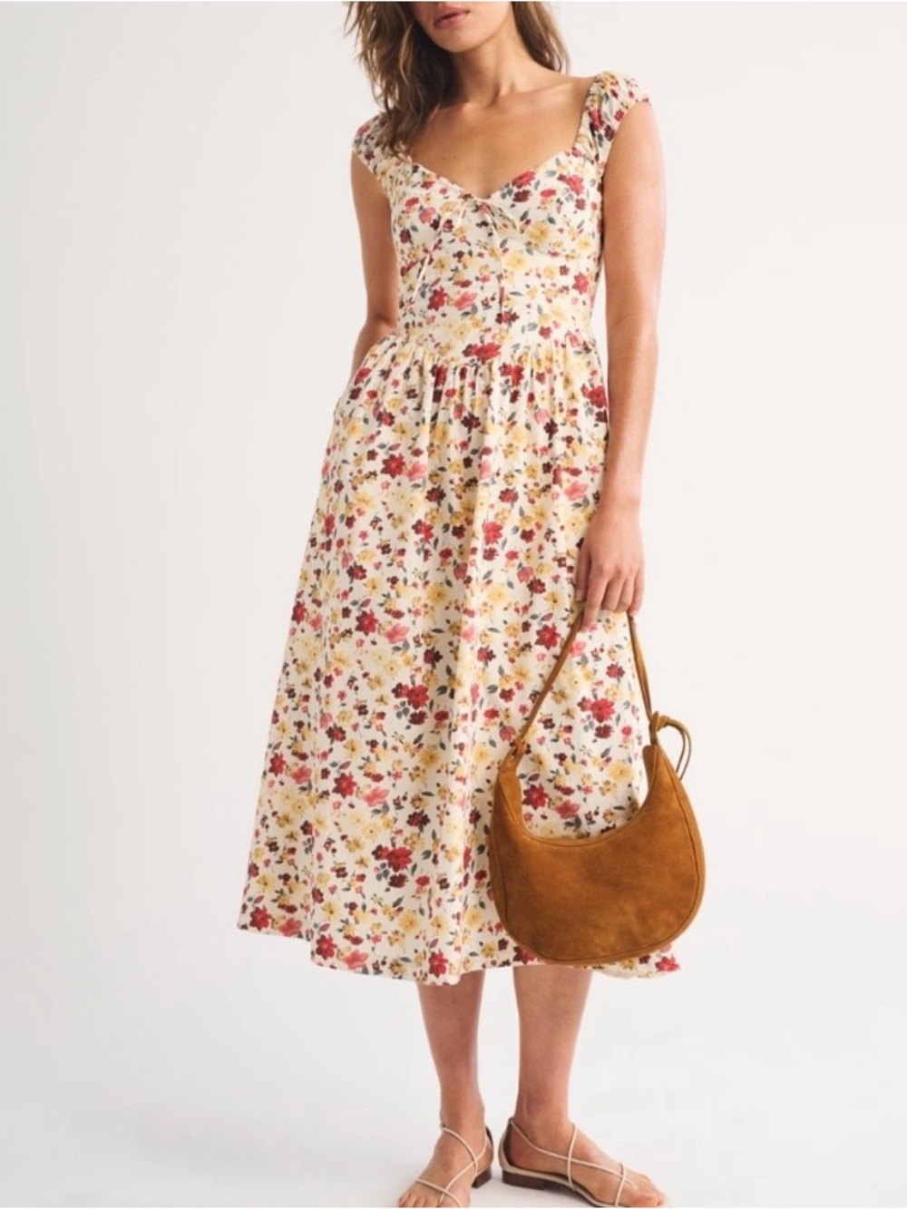 NWT Abercrombie & Fitch Bra Free Cap Sleeve Dipped Waist Midi Dress Size SP